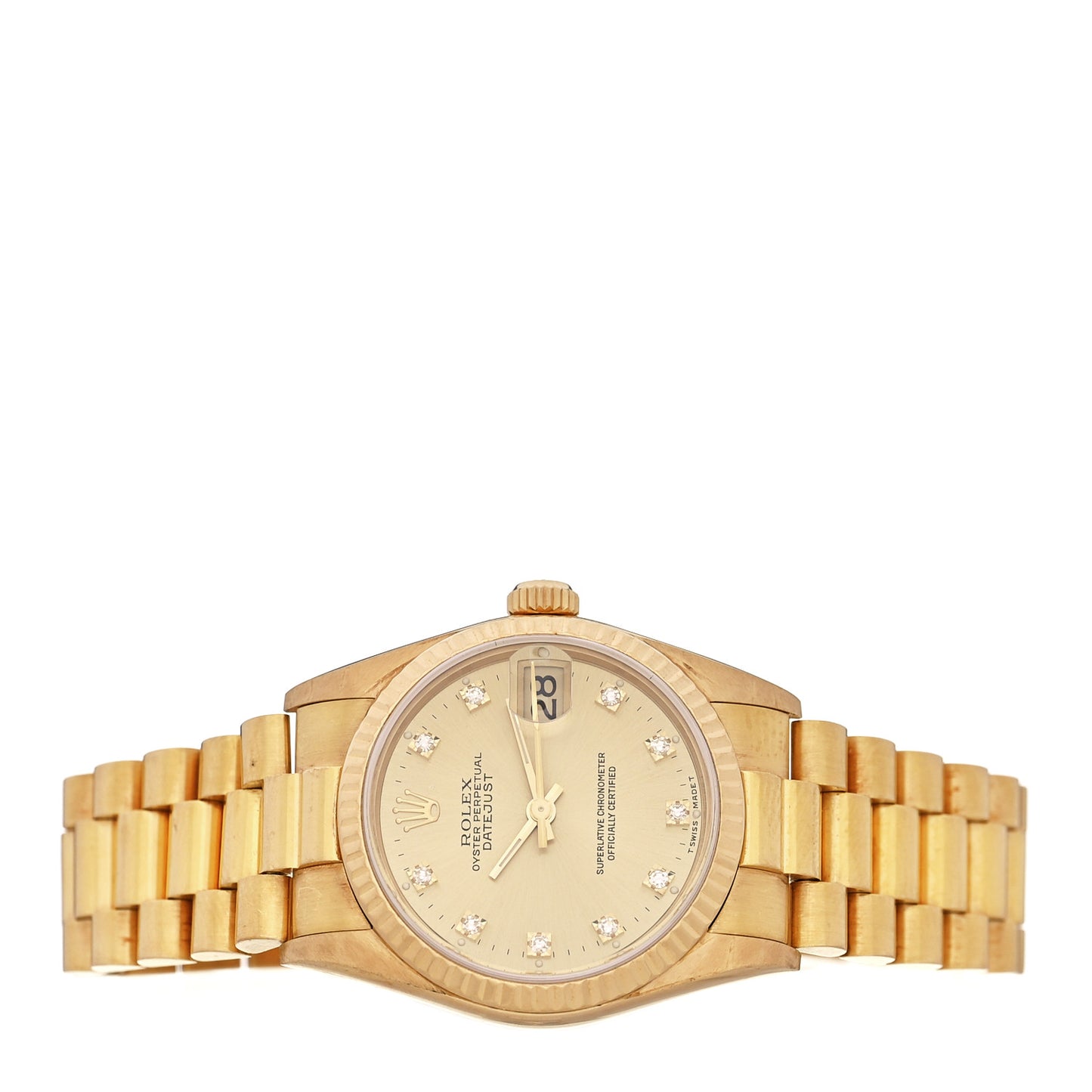 18K Yellow Gold Diamond 31mm Oyster Perpetual Datejust President Watch Champagne 68278