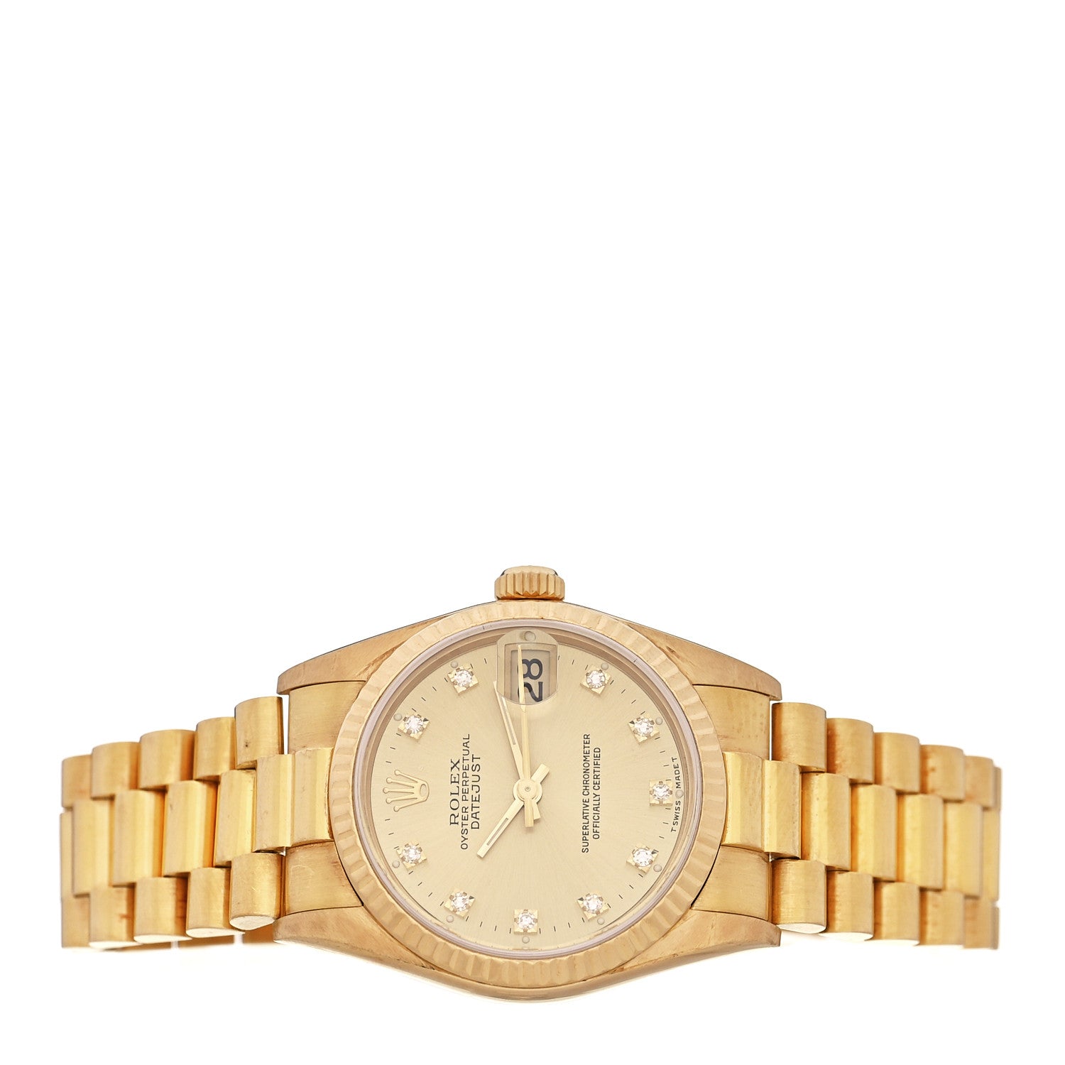 Rolex 18K Yellow Gold Diamond 31mm Oyster Perpetual Datejust President Watch Champagne 68278 2 of 4