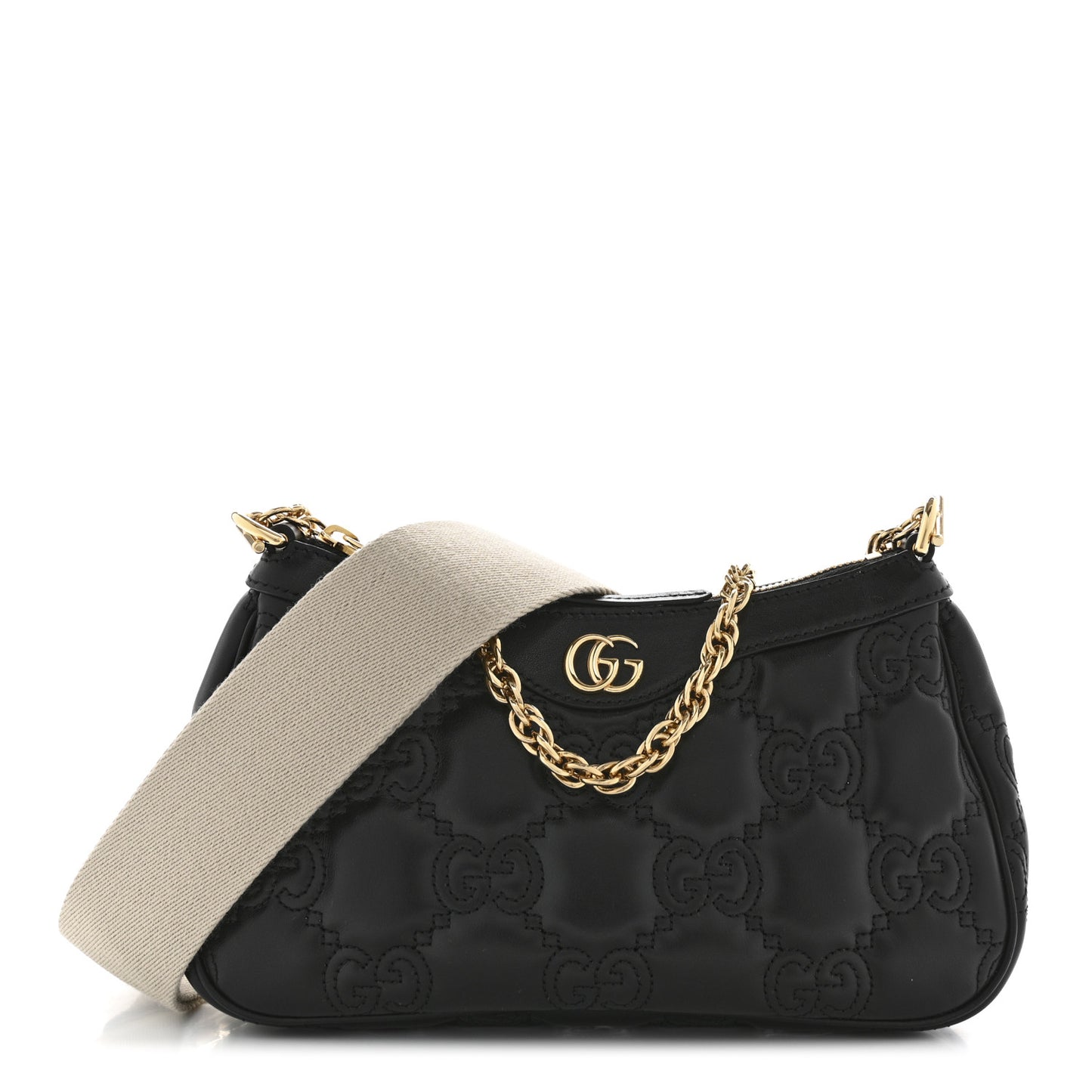 Calfskin GG Matelasse Chain Handbag Black Natural