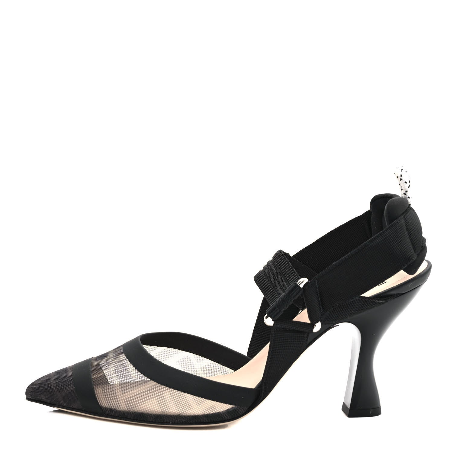Fendi Technical Mesh FF Colibri 85mm Slingback Pumps 39 Black 1 of 8