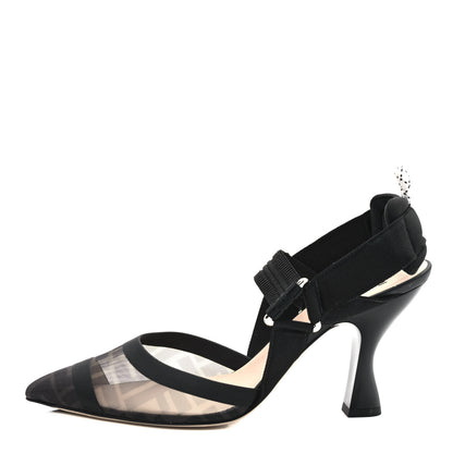 Fendi Technical Mesh FF Colibri 85mm Slingback Pumps 39 Black 1 of 8