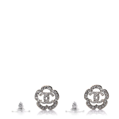 Chanel Crystal Coco Flapper Camellia CC Stud Earrings Silver 3 of 4