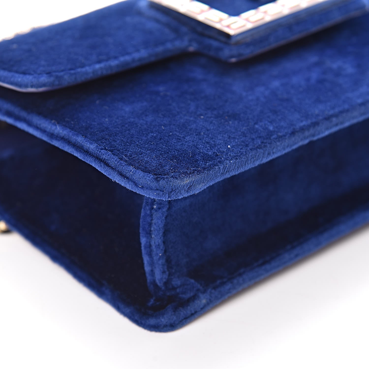 Gucci Velvet Crystal Square G Shoulder Bag Cobalt Blue 9 of 13