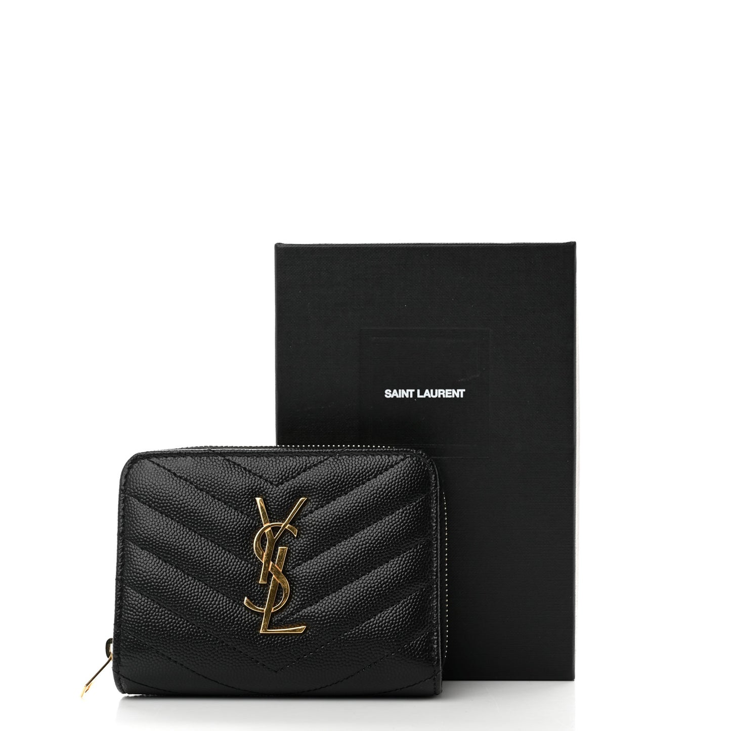 Grain De Poudre Matelasse Chevron Monogram Compact Zip Around Wallet Black