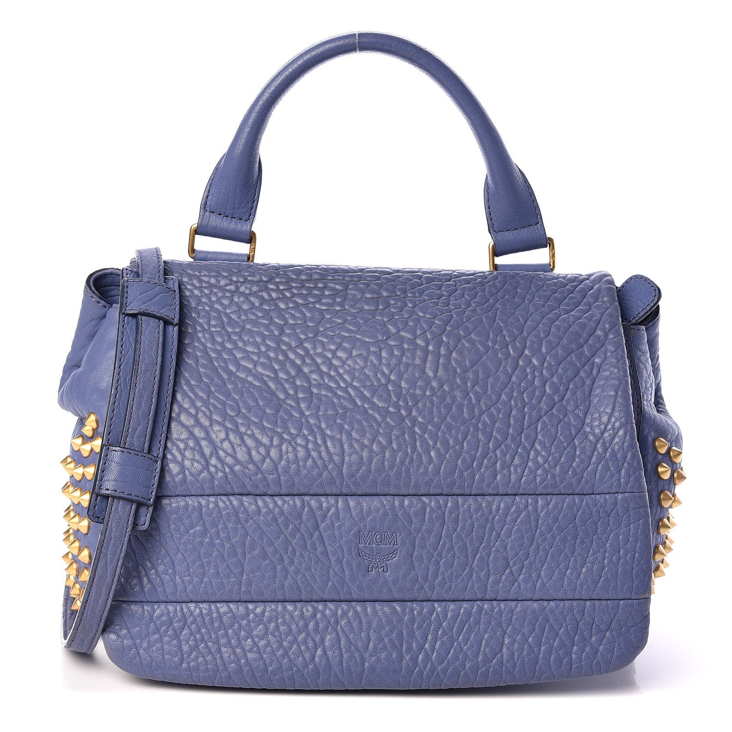 MCM Lambskin Studded Keana Shoulder Bag Blue 1 of 10