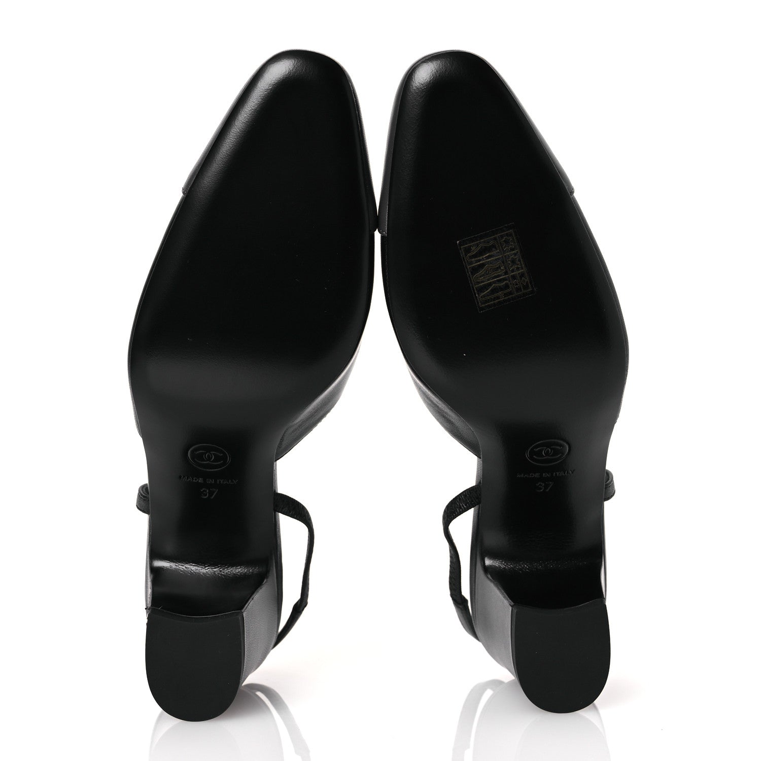 Chanel Lambskin Cap Toe CC Slingback Sandals 37 Black Dark Grey 7 of 11