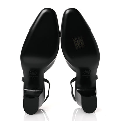 Chanel Lambskin Cap Toe CC Slingback Sandals 37 Black Dark Grey 7 of 11