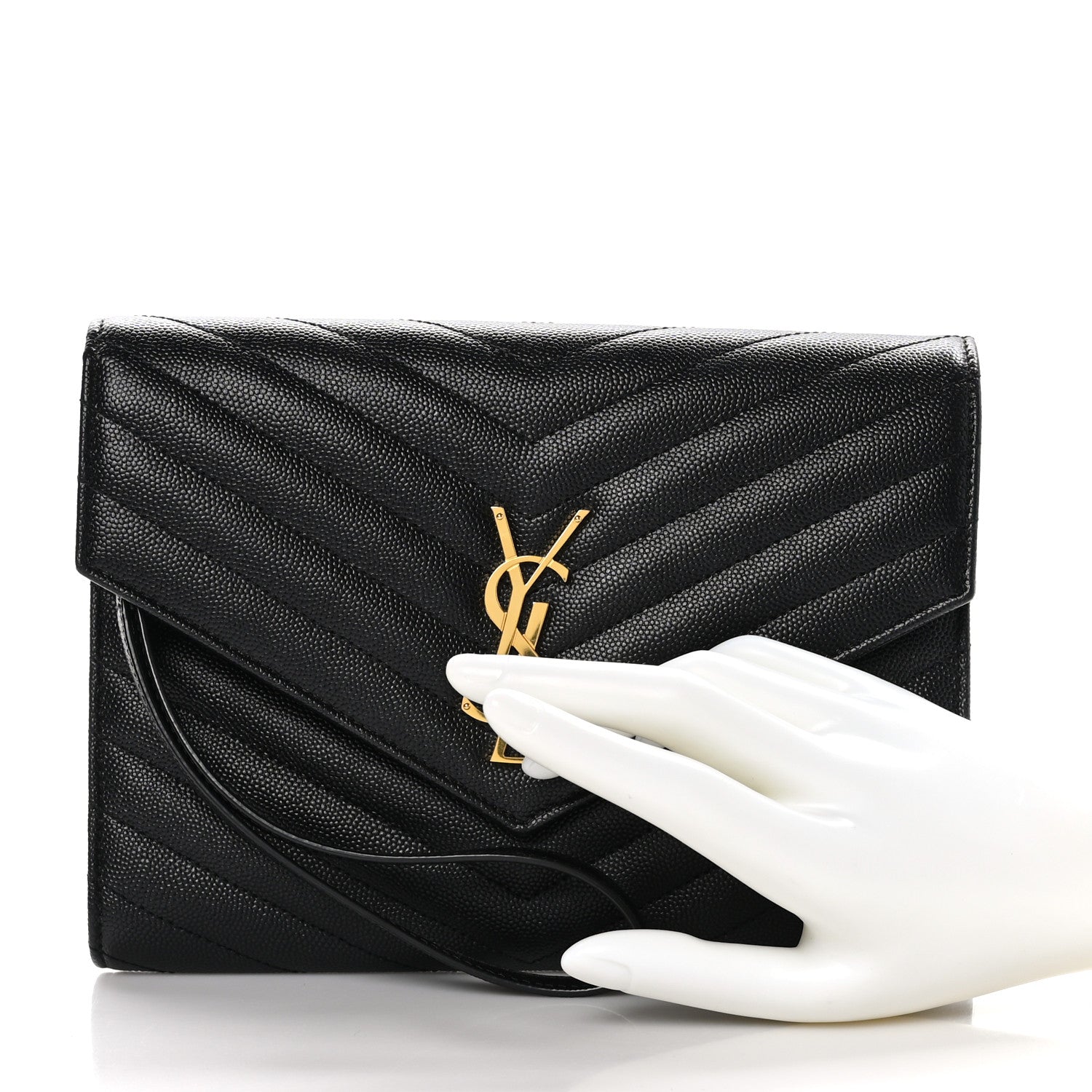 Saint Laurent Grain De Poudre Matelasse Chevron Monogram Envelope Clutch Black 3 of 9