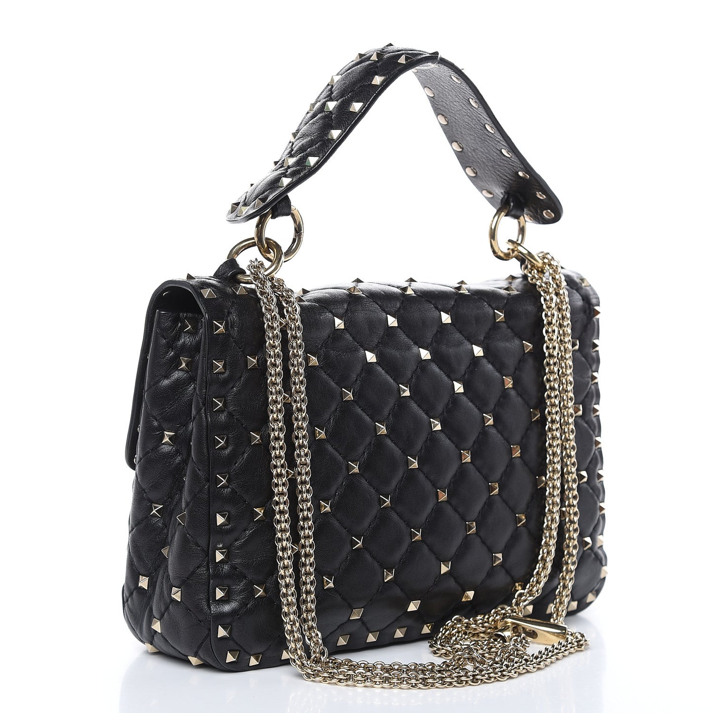 Lambskin Medium Rockstud Spike Shoulder Bag Black