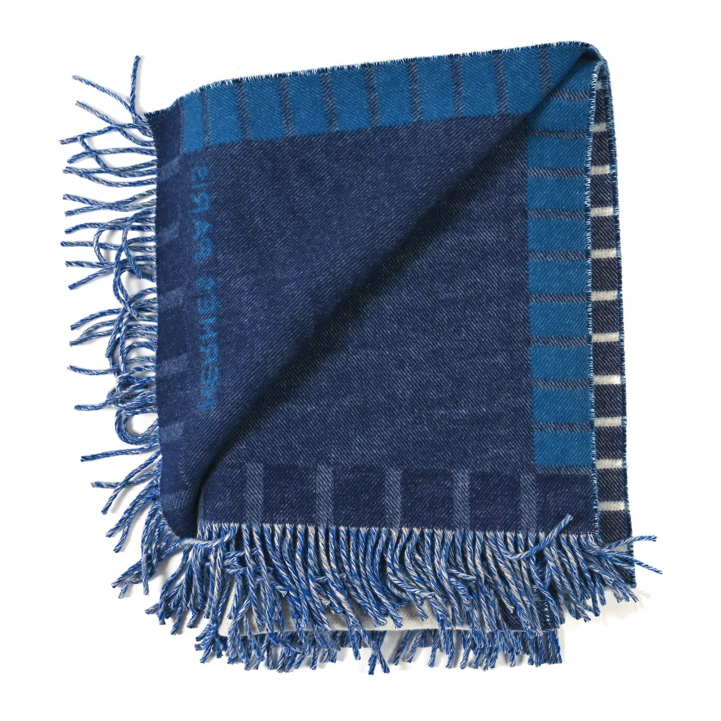 Wool Cashmere Patchwork Saddle Blanket Indigo