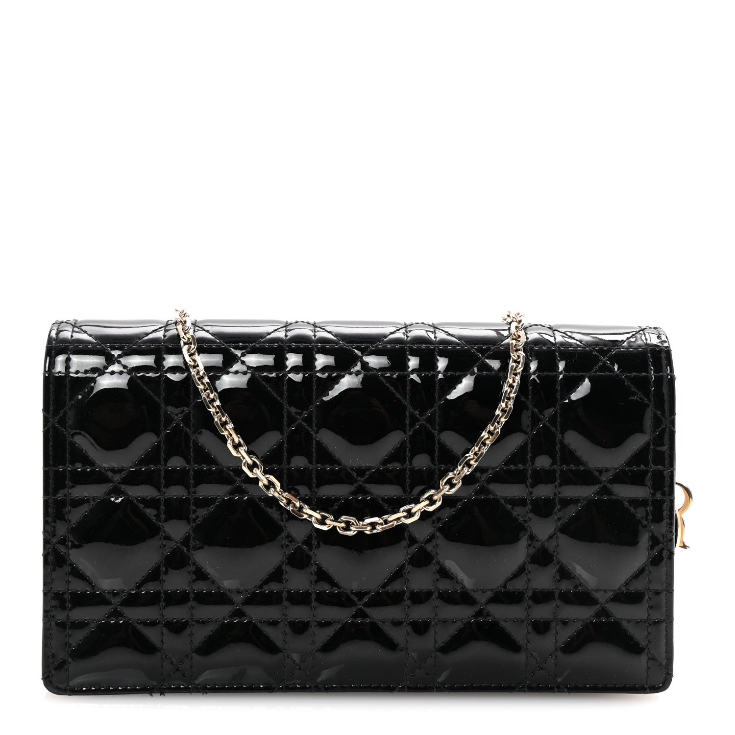 Christian Dior Patent Cannage Lady Dior Chain Wallet Black 1 of 10