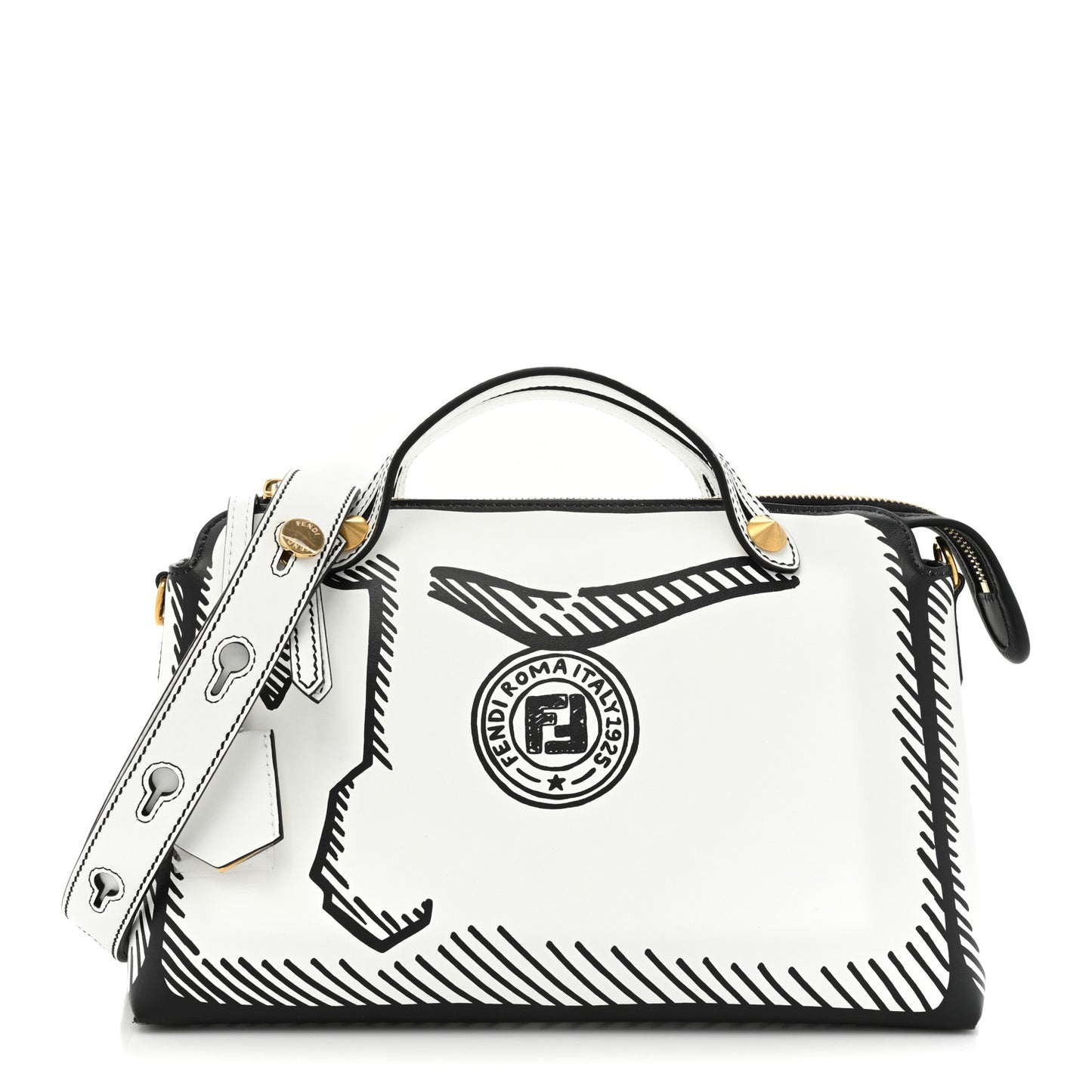 X JOSHUA VIDES Vitello Century Logo Medium By The Way Boston Bag White Black