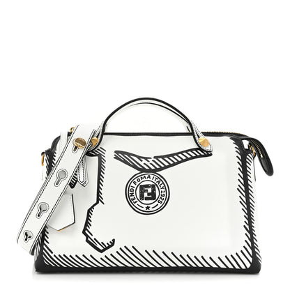 Fendi X JOSHUA VIDES Vitello Century Logo Medium By The Way Boston Bag White Black 1 of 17