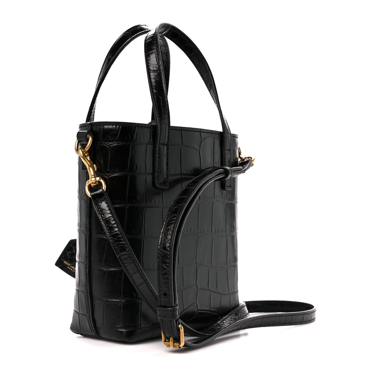 Calfskin Crocodile Embossed Paris Mini Toy Shopper Tote Black