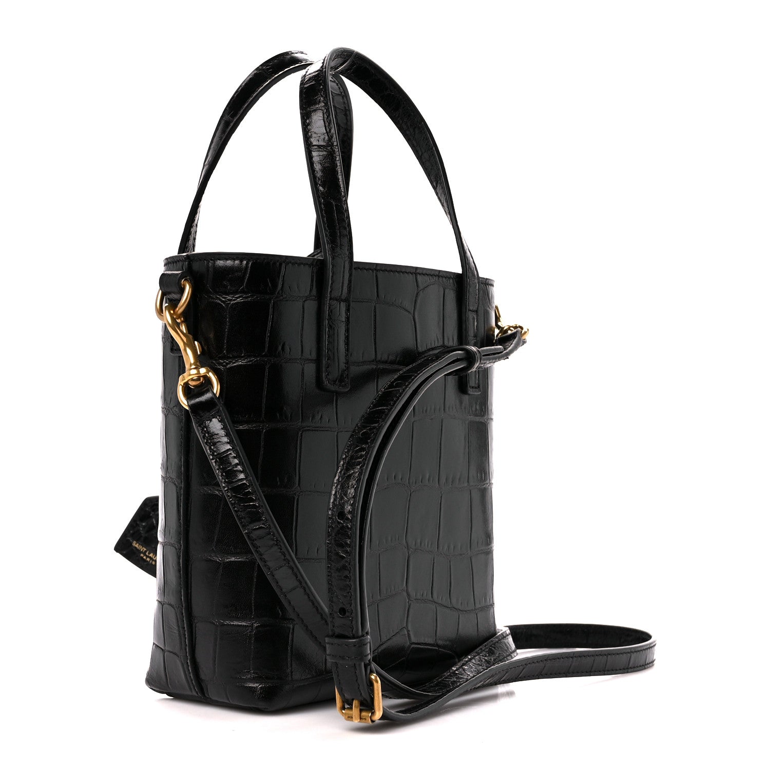 Saint Laurent Calfskin Crocodile Embossed Paris Mini Toy Shopper Tote Black 3 of 12