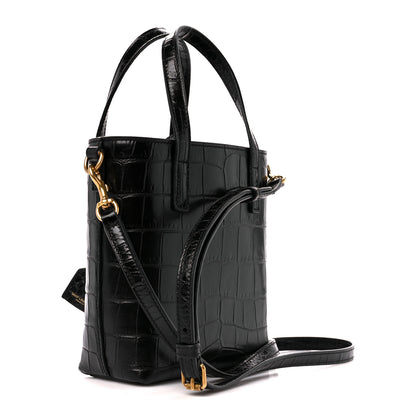 Saint Laurent Calfskin Crocodile Embossed Paris Mini Toy Shopper Tote Black 3 of 12