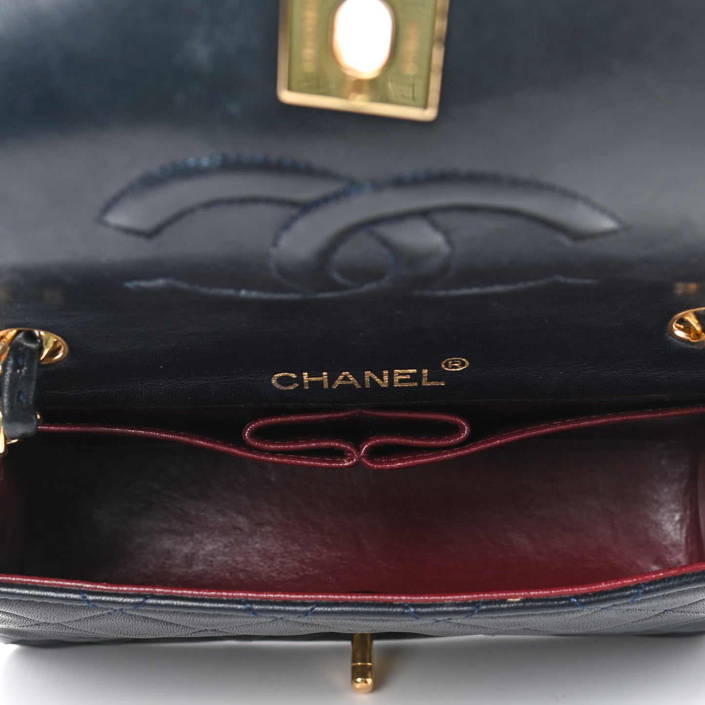 Lambskin Quilted Small Single Flap Navy