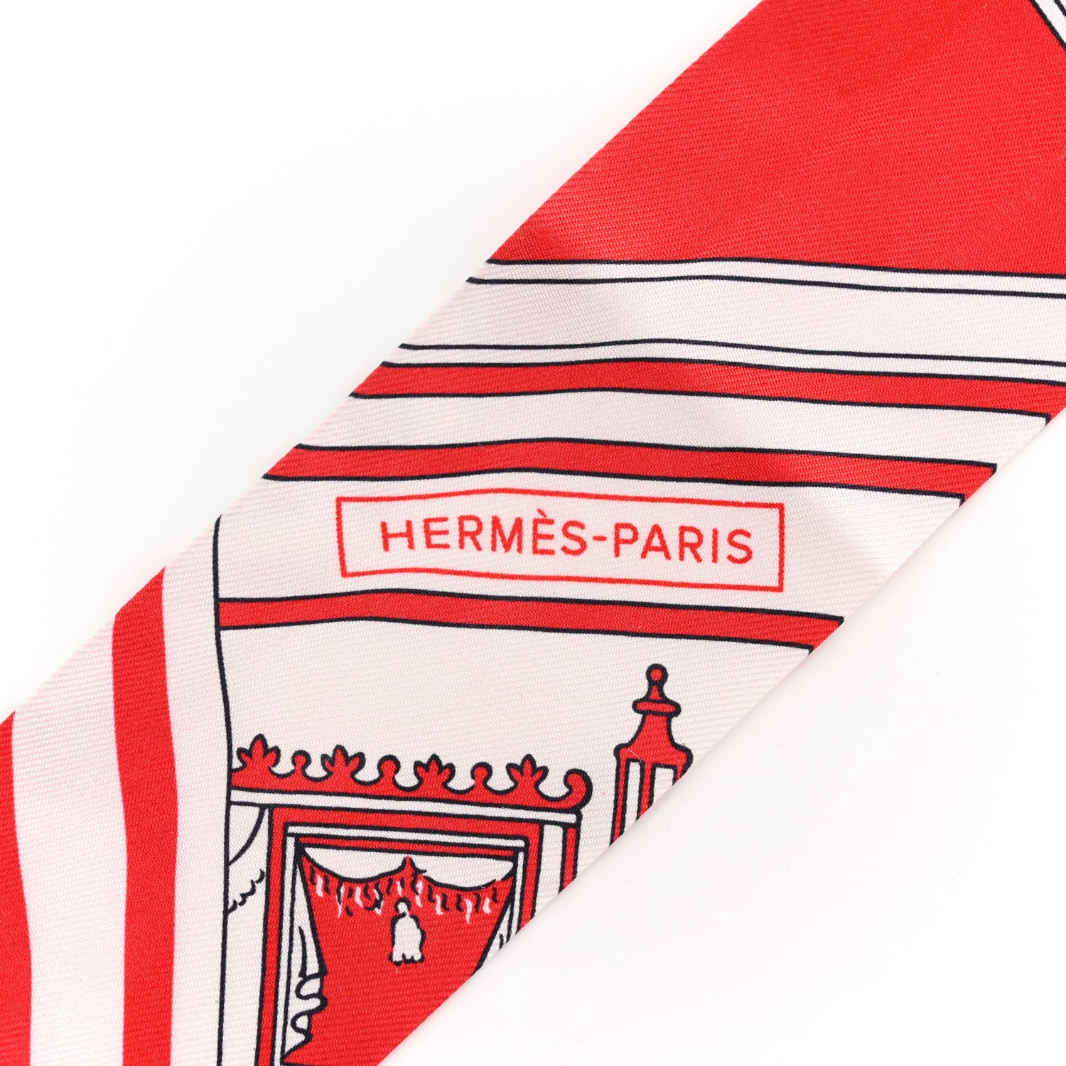 Hermes Silk Washington S Carriage Detail Twilly Rouge White Black 2 of 4