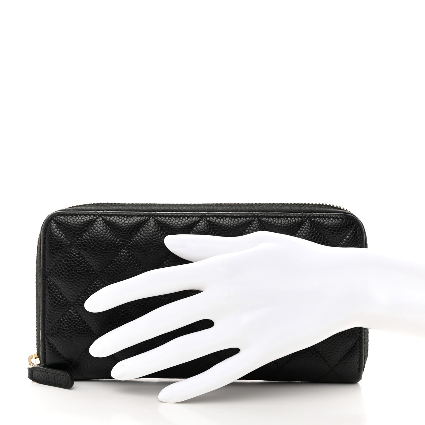 Caviar Quilted Large Gusset Zip Around Wallet Black