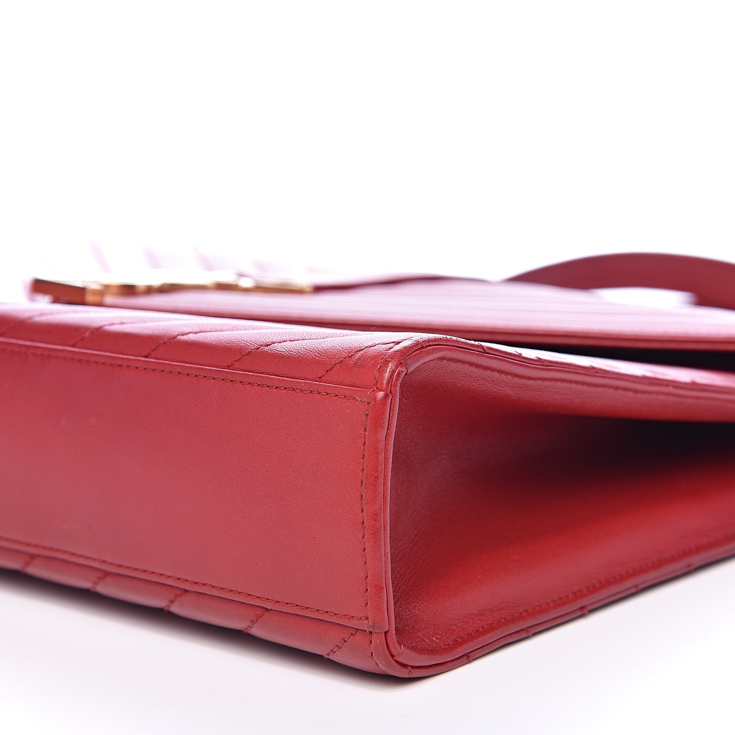 Saint Laurent Lambskin Matelasse Chevron Large Monogram Satchel Red 10 of 20