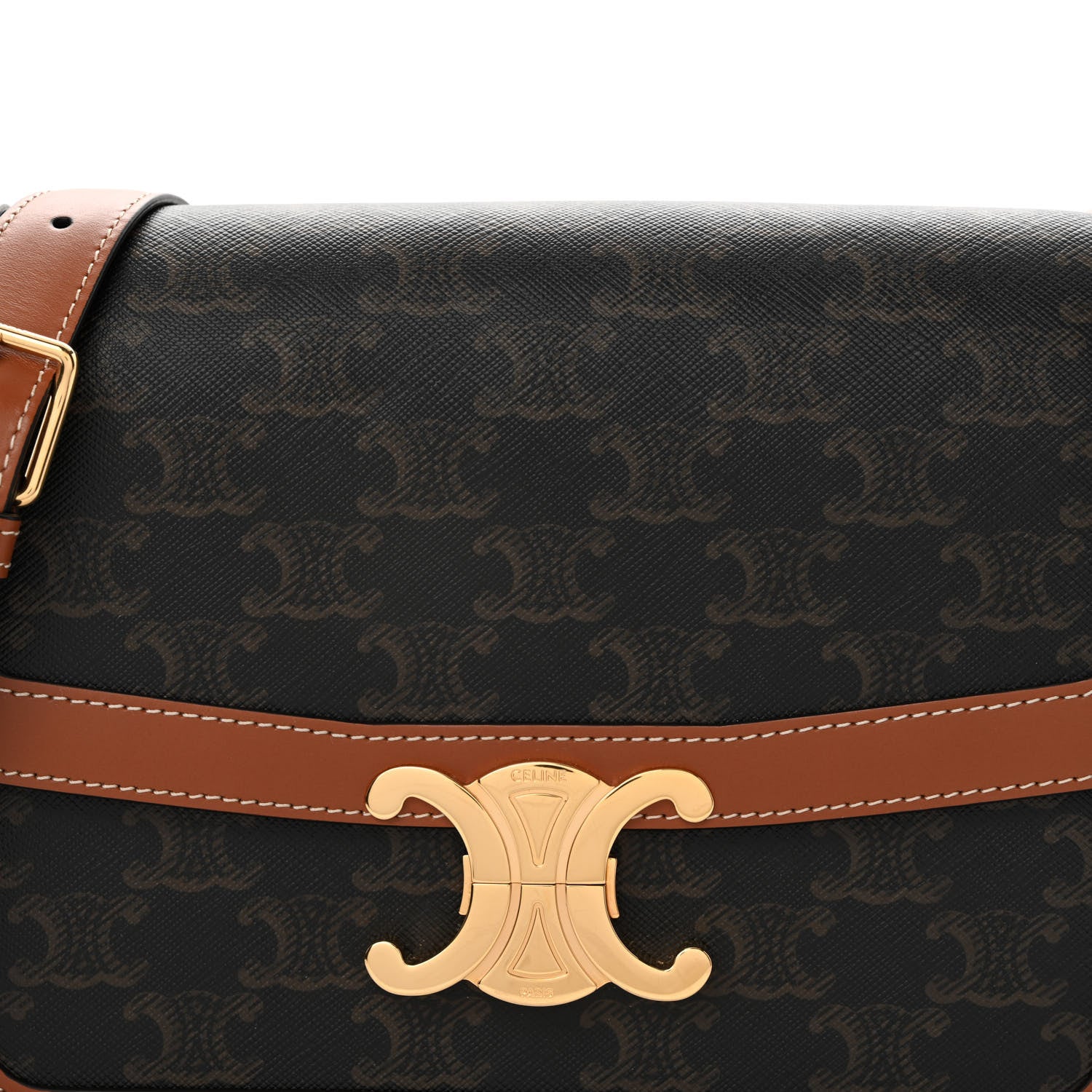 Celine Triomphe Canvas Calfskin Medium Triomphe Bag Tan 11 of 13