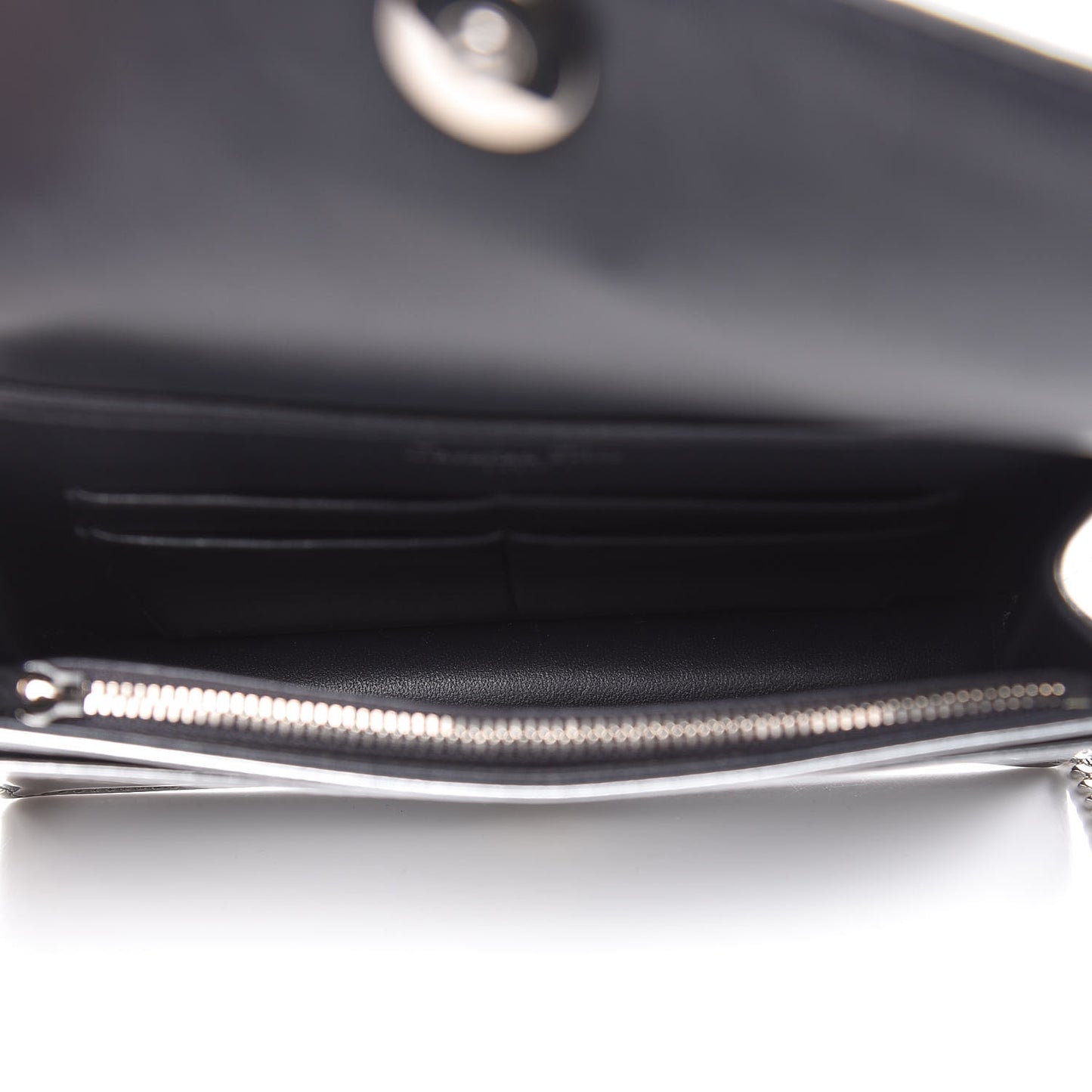 Metallic Patent Micro-Cannage Diorama Wallet on Chain Pouch Silver