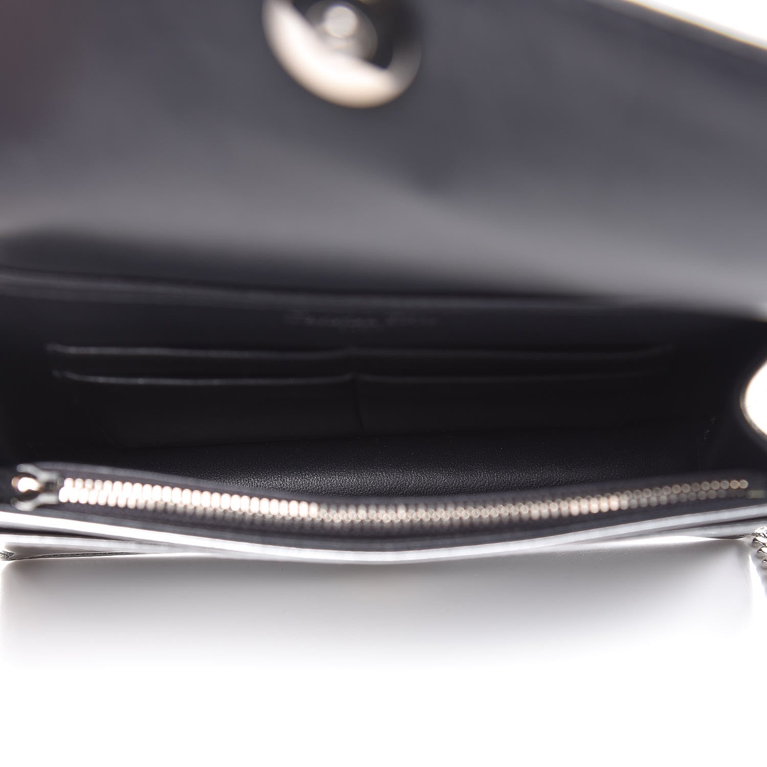 Christian Dior Metallic Patent Micro-Cannage Diorama Wallet on Chain Pouch Silver 6 of 10