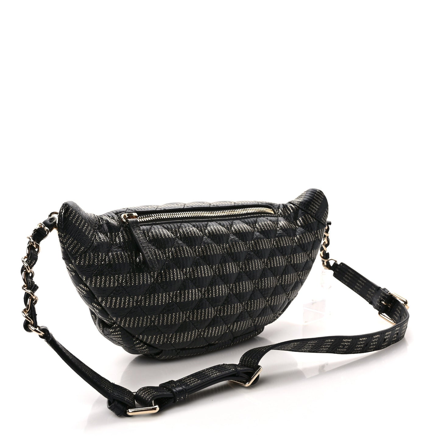 Metallic Caviar Quilted Waist Bag Black Gold