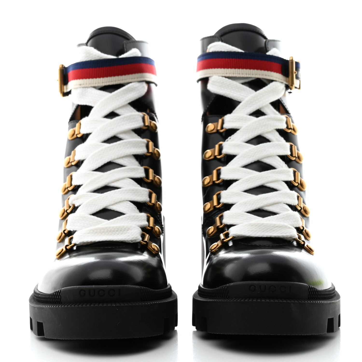 Gucci Calfskin Sylvie Web Womens Lace Up Combat Boots 38 Black 2 of 9