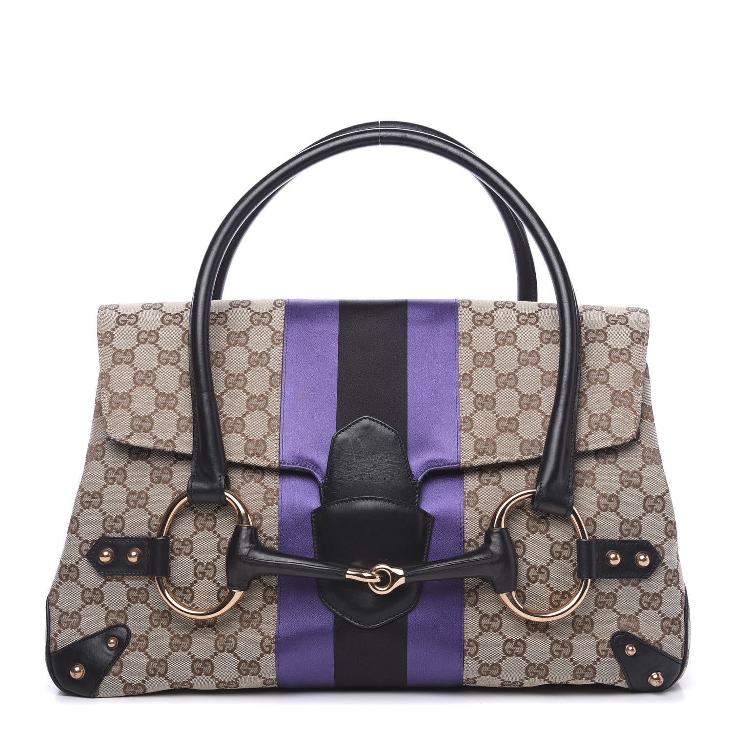 Gucci Monogram Horsebit Web Flap Bag Brown Purple 1 of 16
