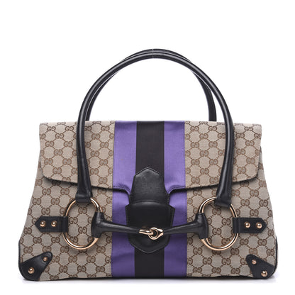 Gucci Monogram Horsebit Web Flap Bag Brown Purple 1 of 16