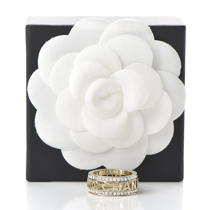 Chanel Metal Crystal Bow-tiful CC Logo Ring 7 Gold 5 of 5