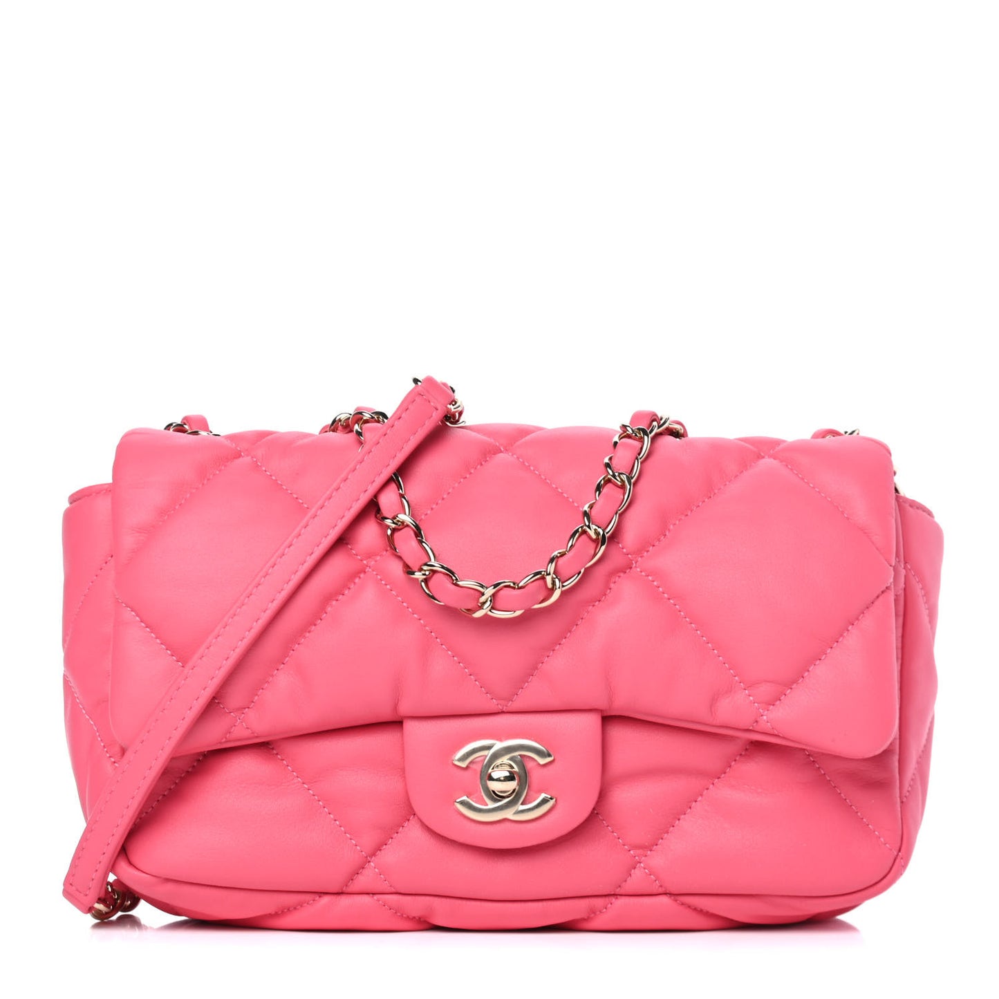 Calfskin Quilted Medium Bubbly Flap Pink