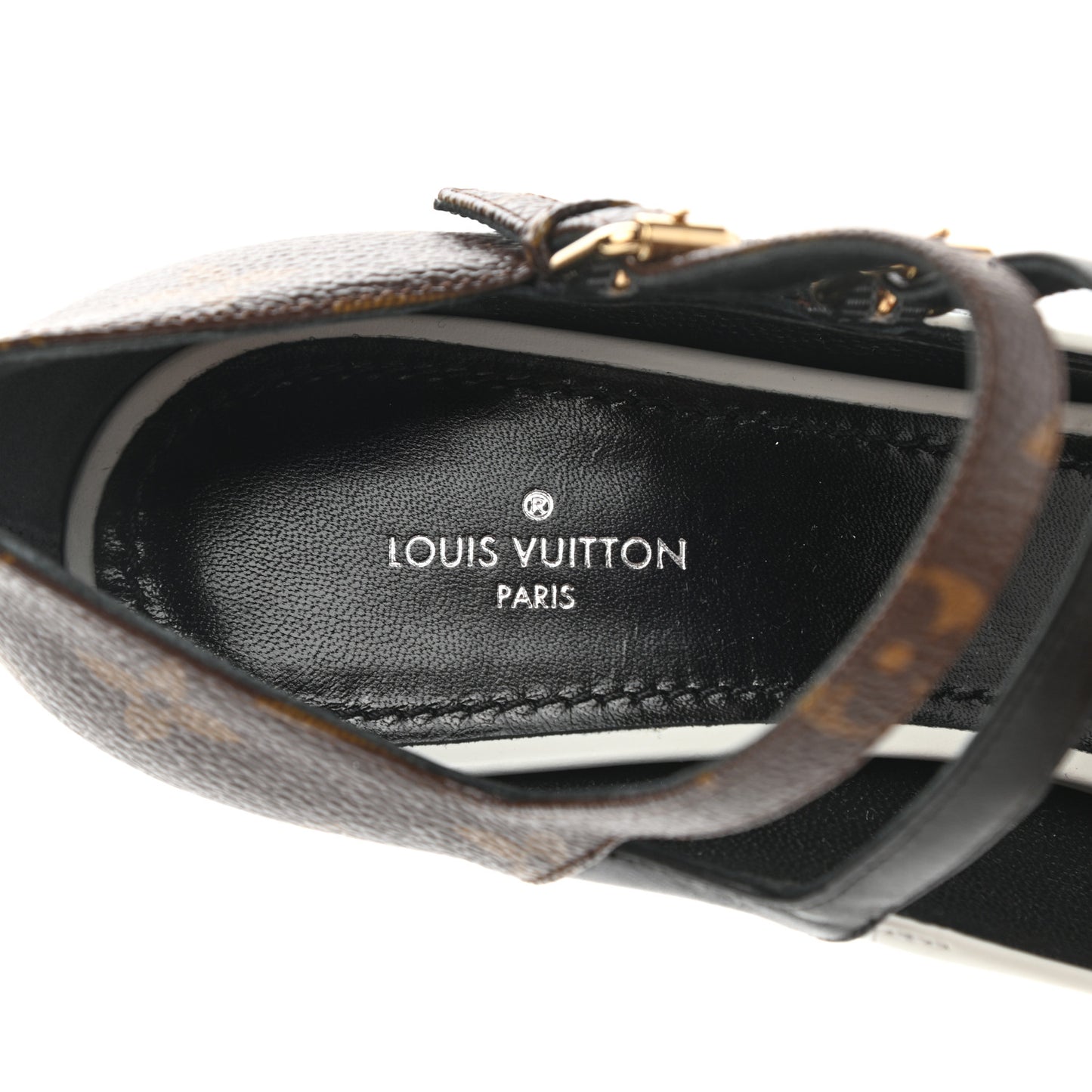 Calfskin Monogram Matchmake Strap Pumps 38.5 Black White