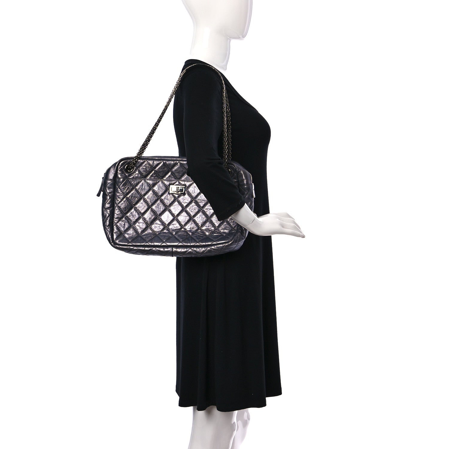 Chanel Metallic Aged Calfskin Quilted Large Reissue Camera Case Silver 2 of 10