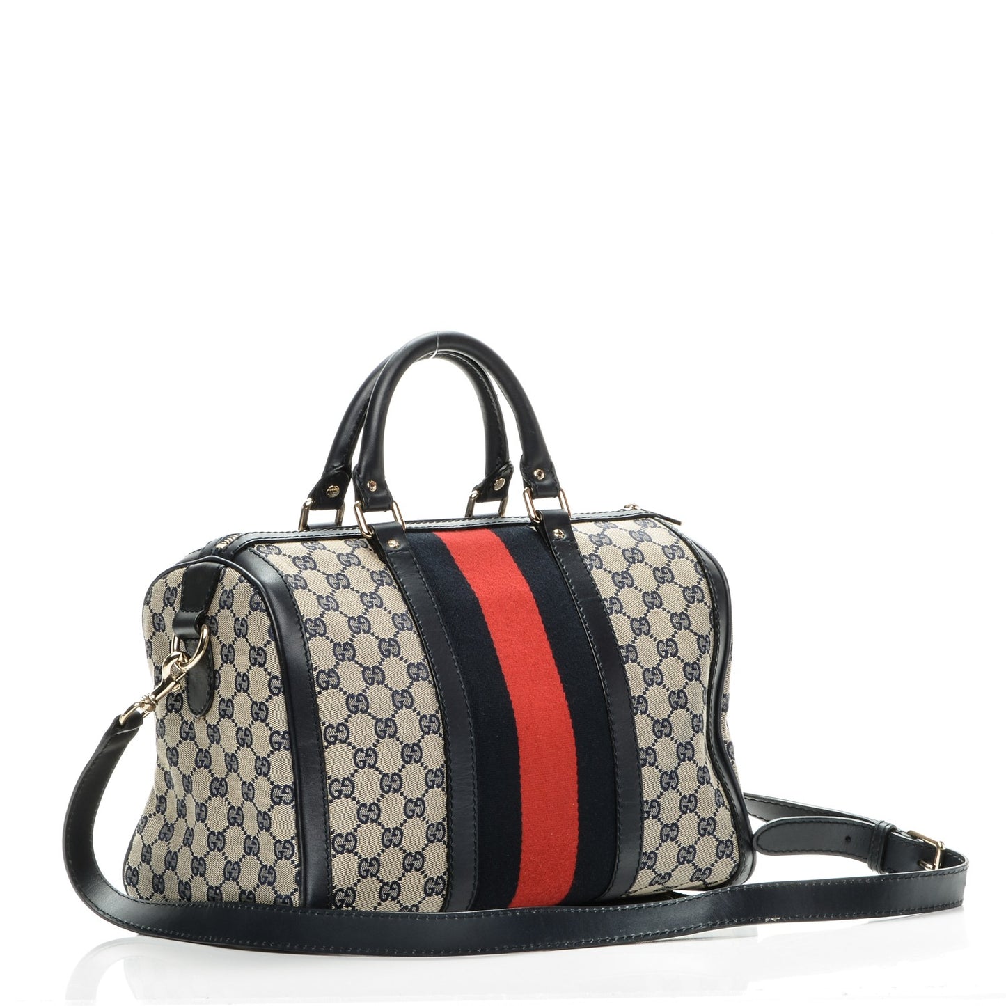 Monogram Selleria Calfskin Vintage Web Medium Boston Beige Blue