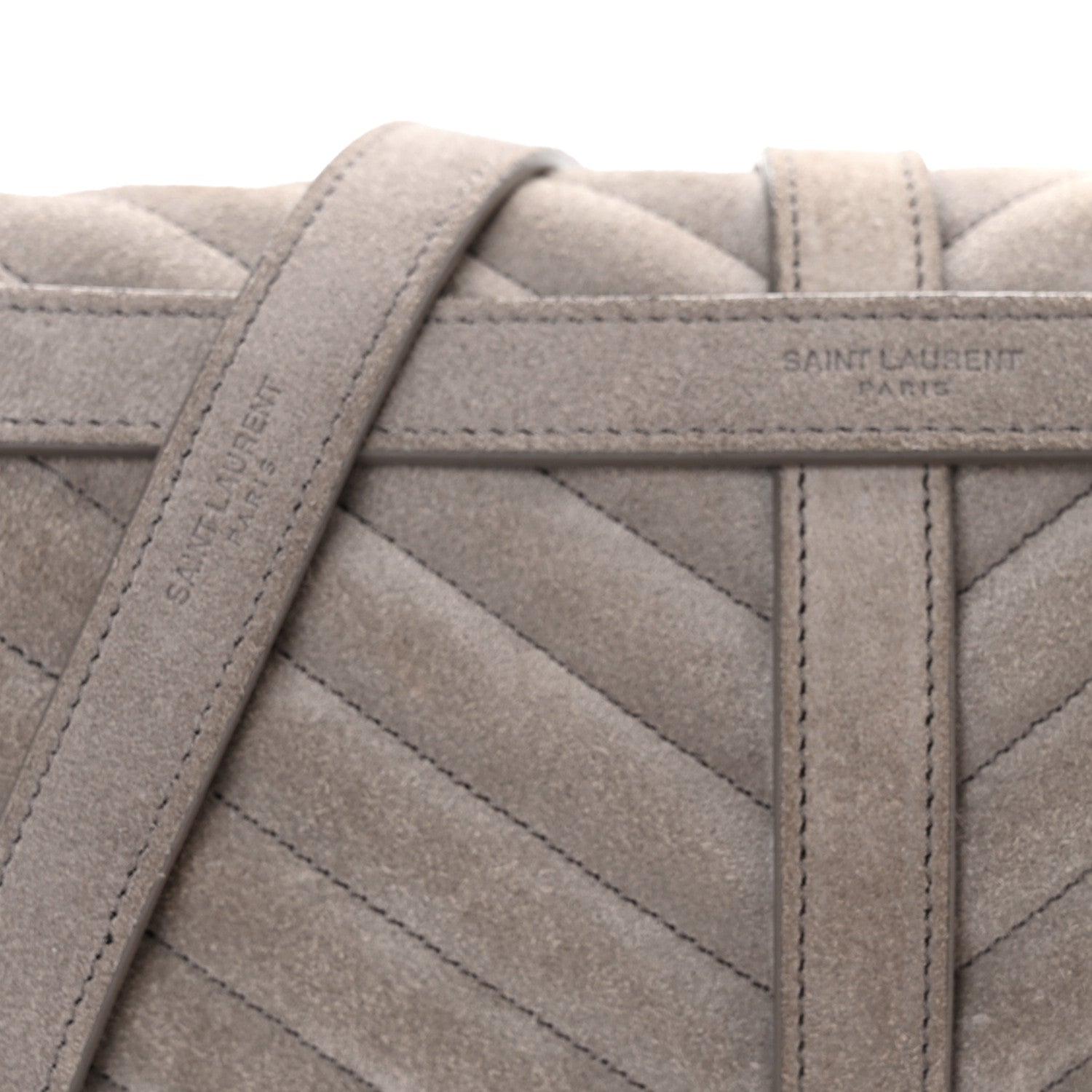 Saint Laurent Suede Mixed Matelasse Tri-Quilt Large Monogram Envelope Satchel Grey 6 of 11