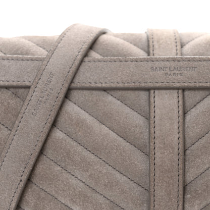 Saint Laurent Suede Mixed Matelasse Tri-Quilt Large Monogram Envelope Satchel Grey 6 of 11