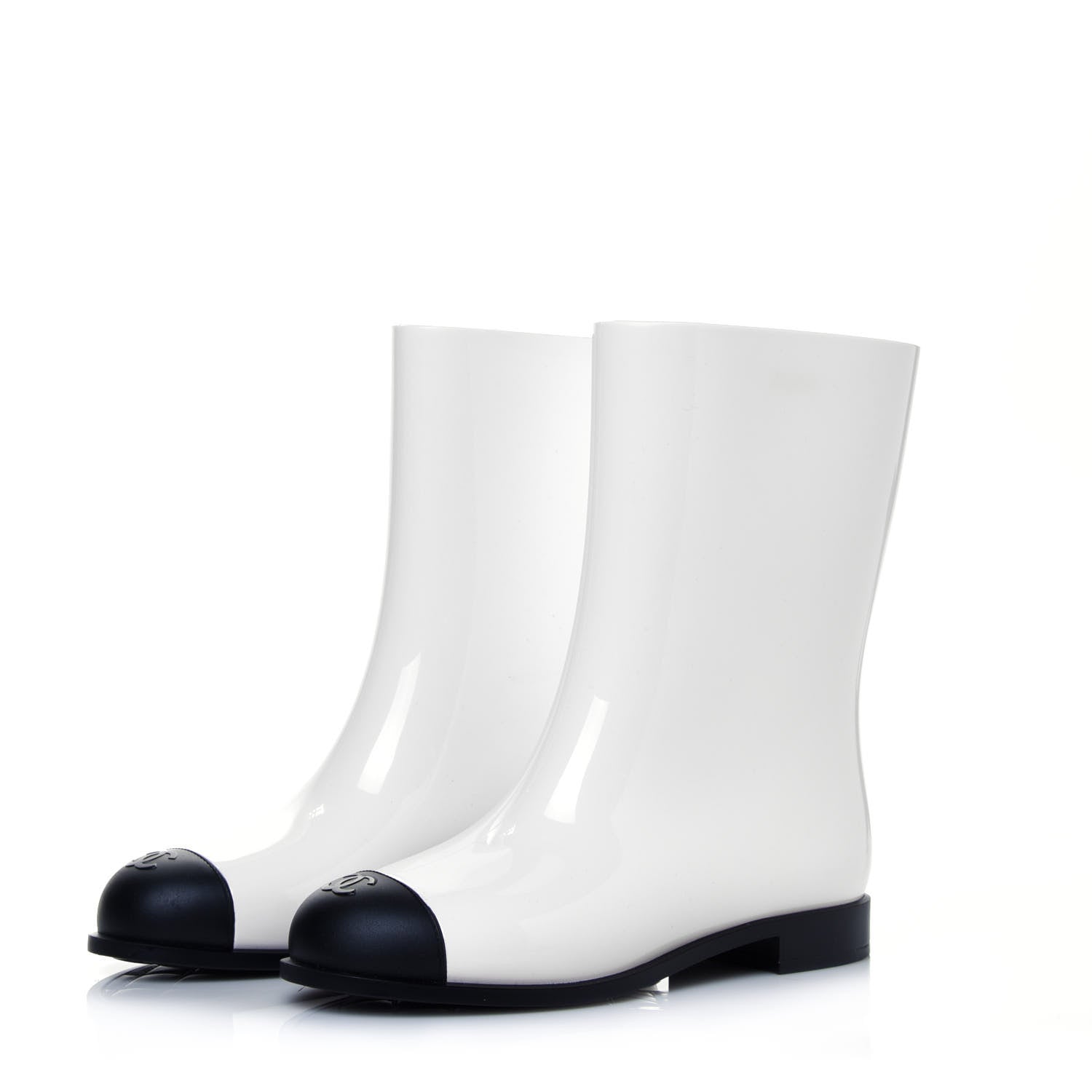 Chanel Rubber Rain Boots 37 Ivory Black 3 of 8