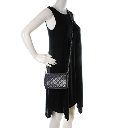 Chanel Aged Calfskin Reissue Wallet On Chain WOC Metallic Black 2 of 8