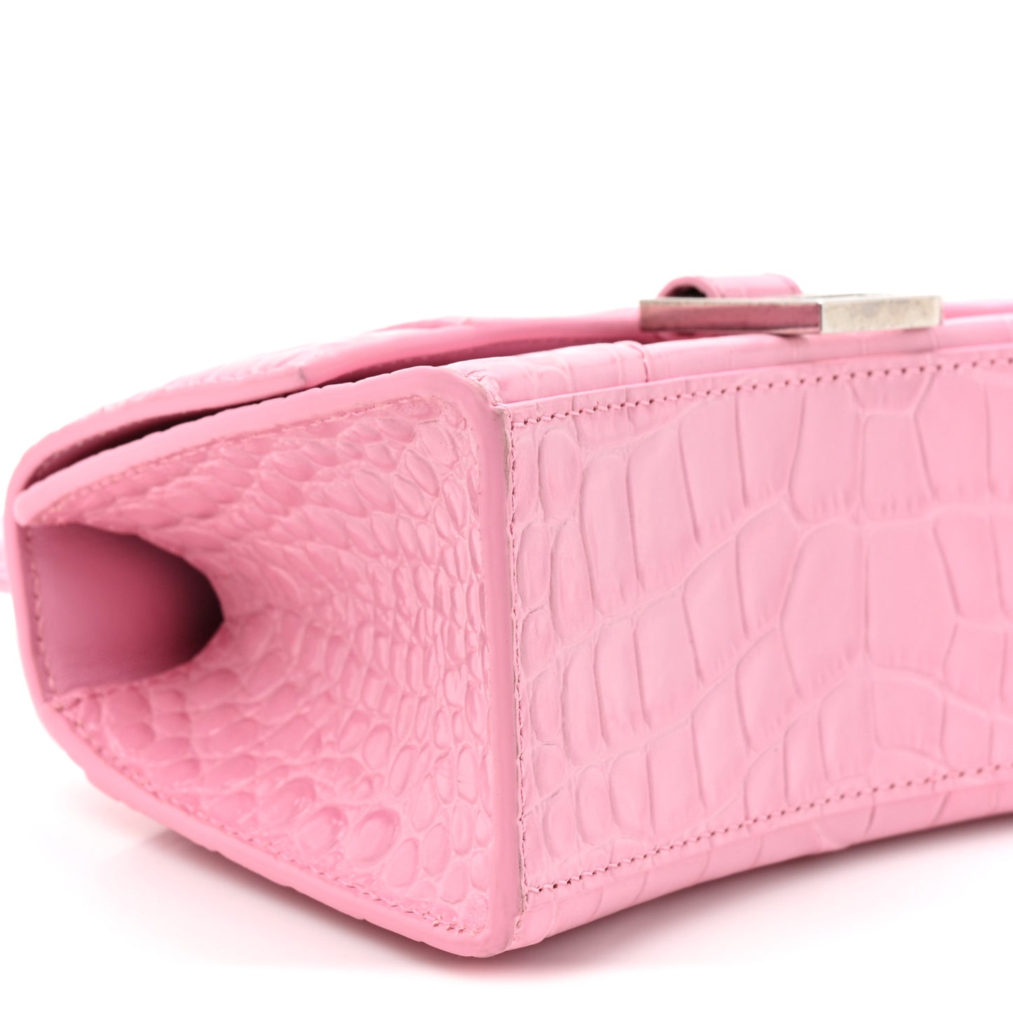 Shiny Calfskin Crocodile Embossed Hourglass Top Handle Bag XS Sweet Pink