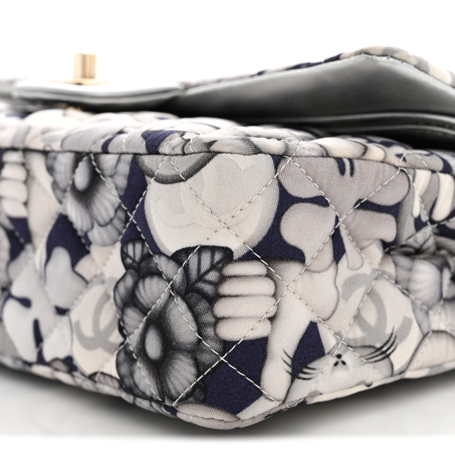 Chanel Nylon Quilted Medium Cat Emoticon Double Flap Navy Grey Ecru Navy Grey Ecru 10 of 10