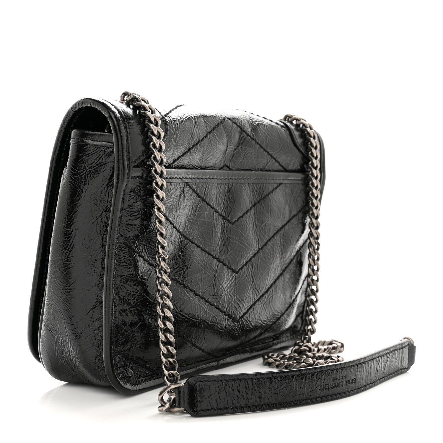 Saint Laurent SAINT LAURENT Crinkled Calfskin Matelasse Monogram Niki Chain Wallet Black 3 of 10