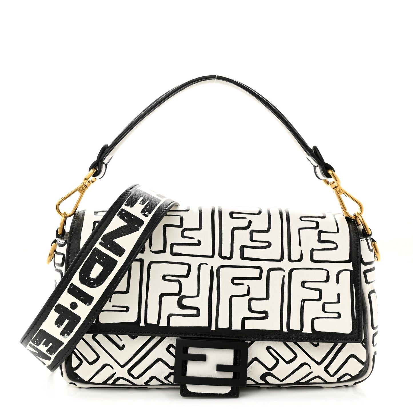 X JOSHUA VIDES Nappa FF Embossed Baguette White Black