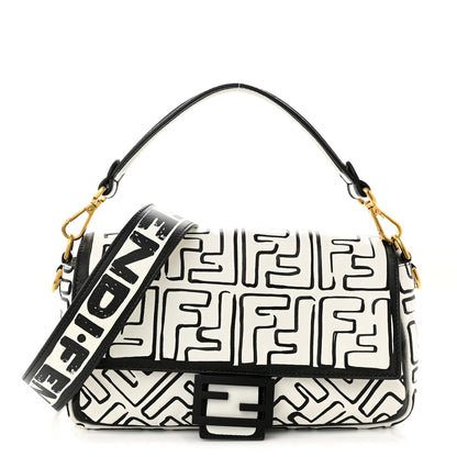Fendi X JOSHUA VIDES Nappa FF Embossed Baguette White Black 1 of 10