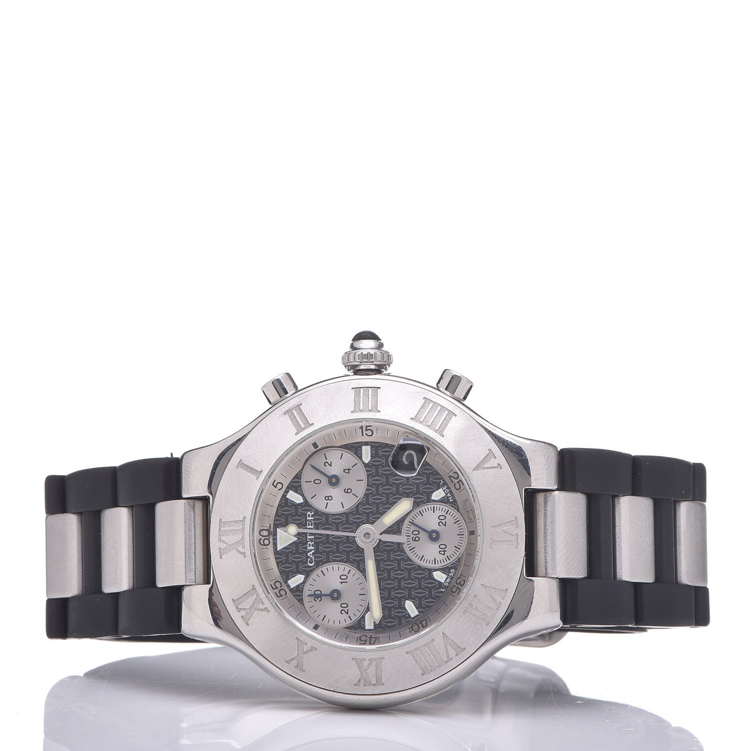 Cartier Stainless Steel Rubber 38mm Must 21 Chronoscaph Quartz Watch Black 3 of 5