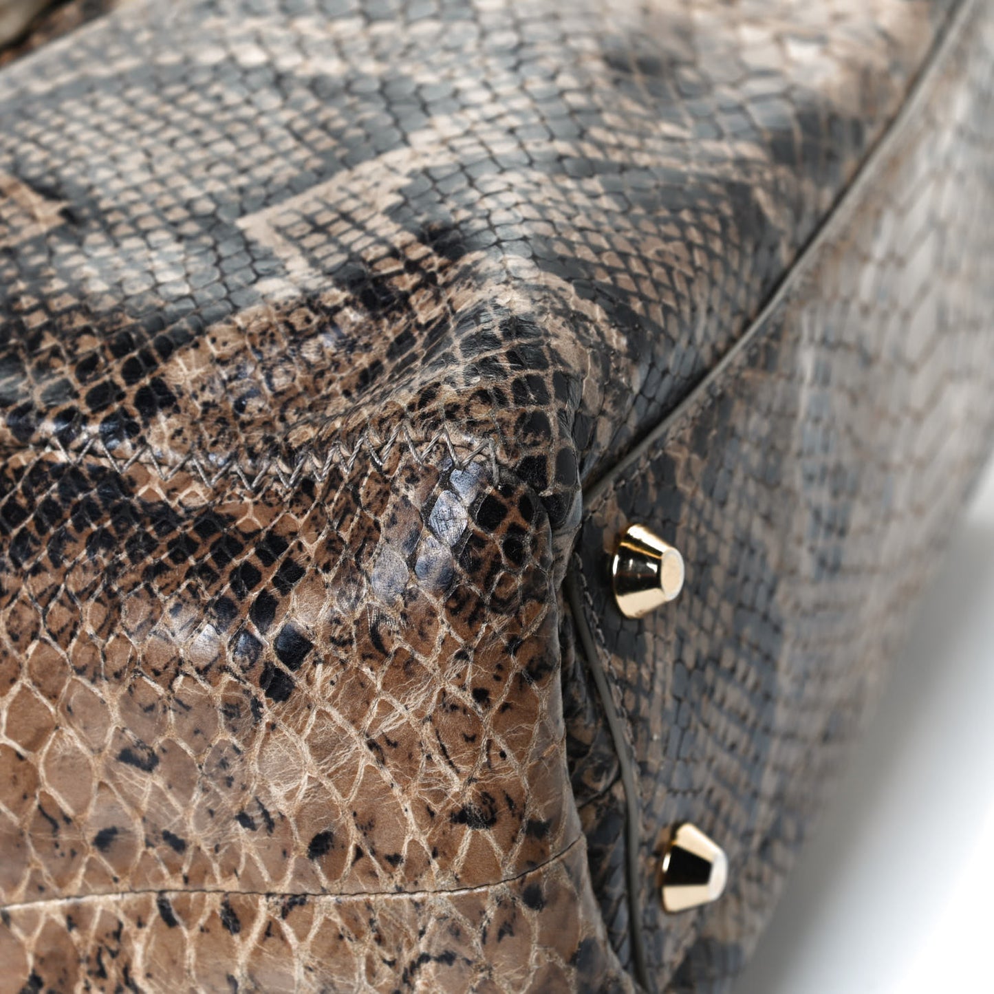 Calfkin Embossed Python Medium Double Carry Beige