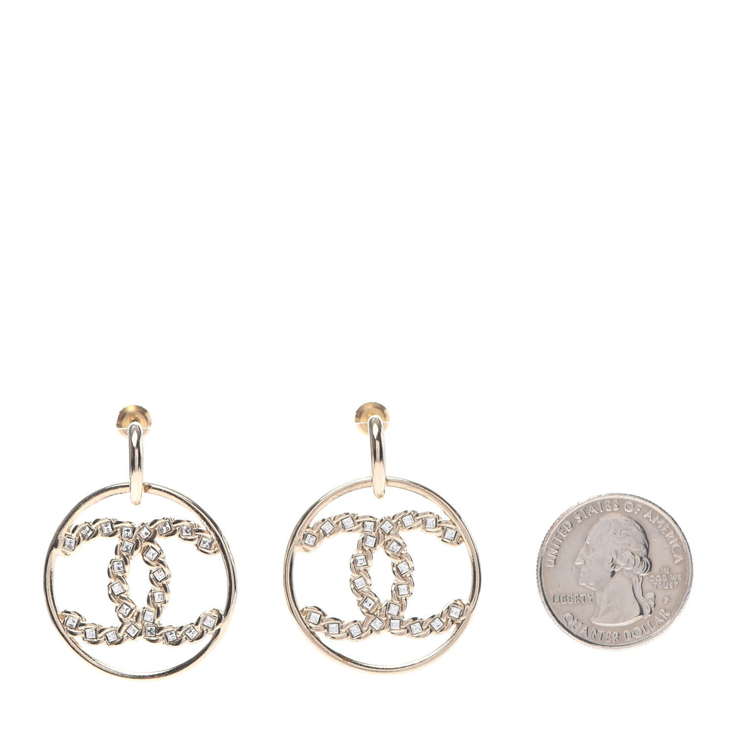 Crystal Chain Chanel Strass CC Drop Earrings Gold