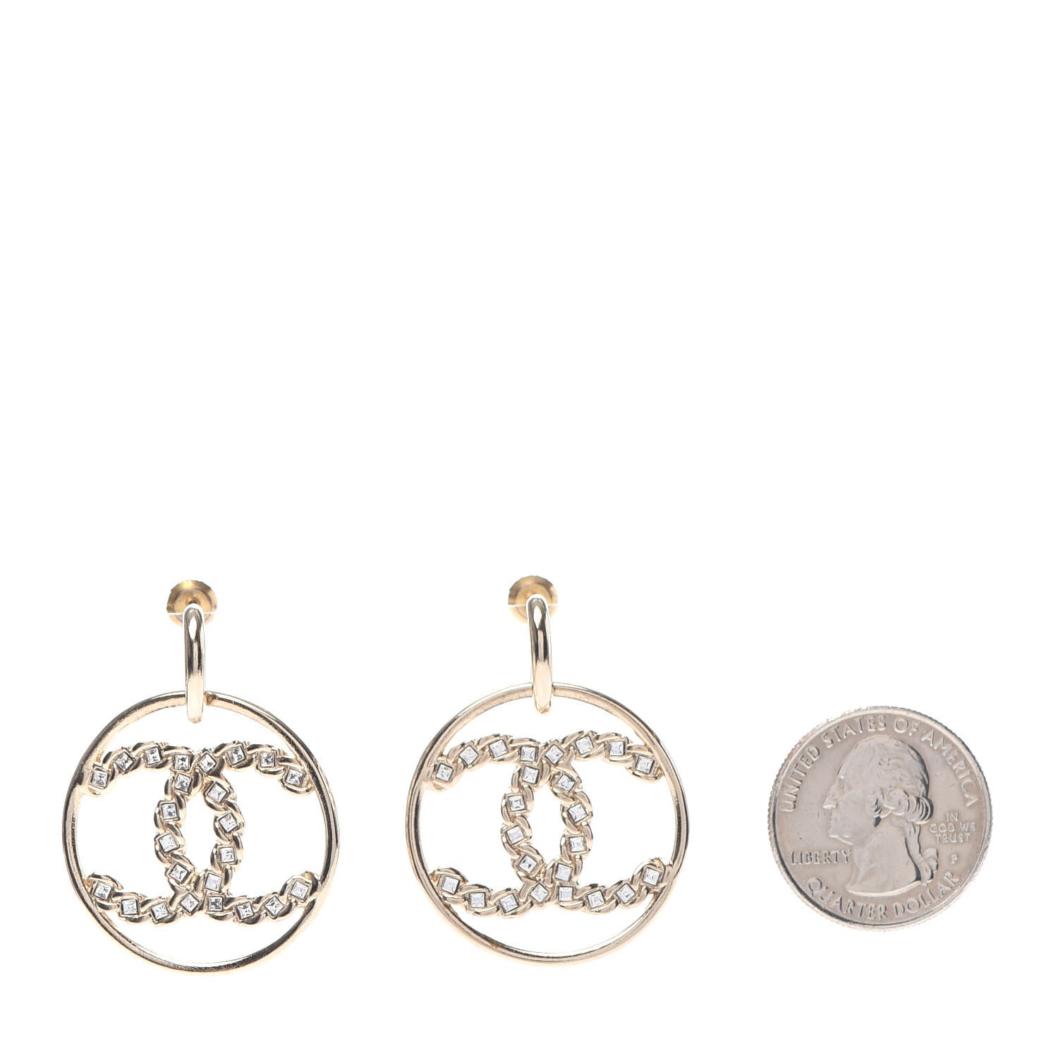 Chanel Crystal Chain Chanel Strass CC Drop Earrings Gold 2 of 5