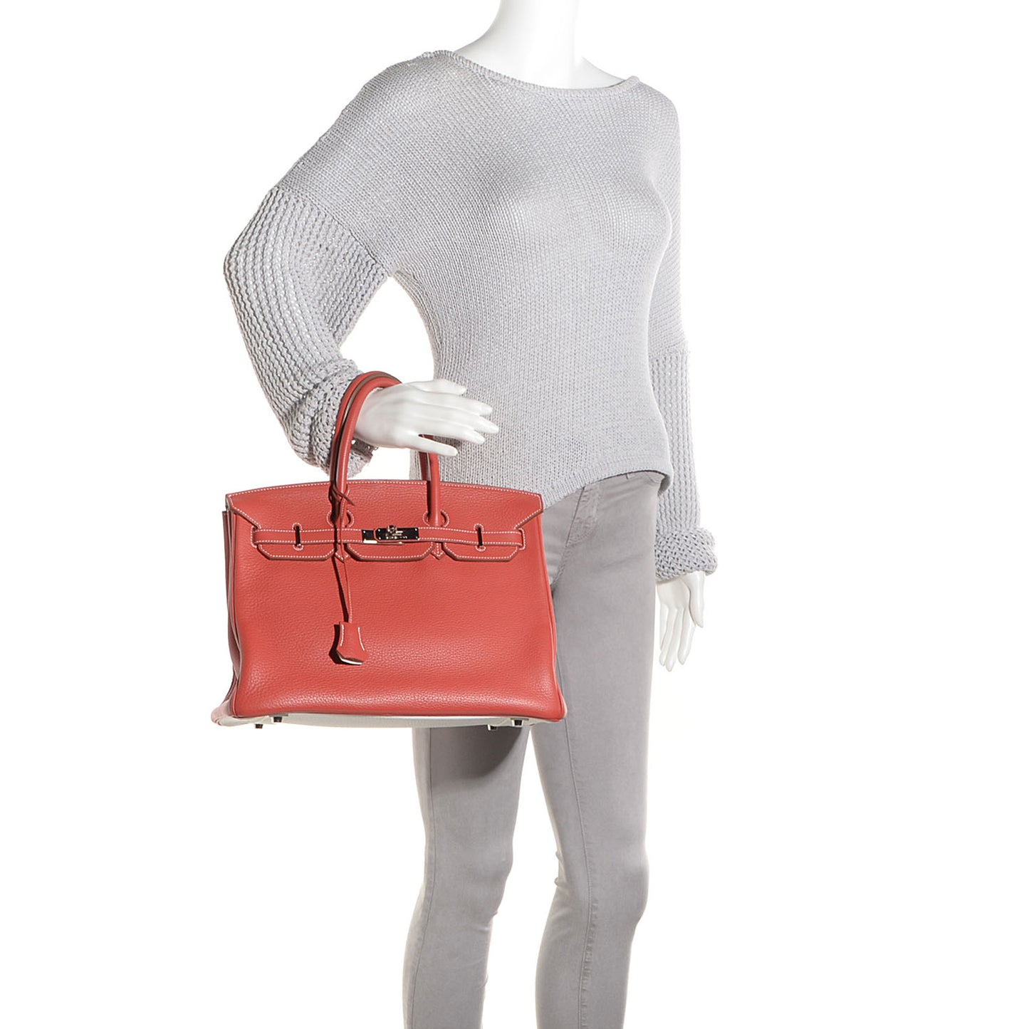 Taurillon Clemence Eclat Birkin 35 Sanguine Blanc
